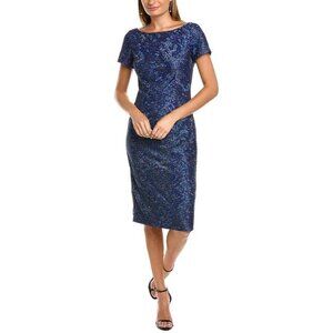 J S Collections Blue Jacquard Cap Sleeve Cocktail Sheath Dress Womens 6, NWT.